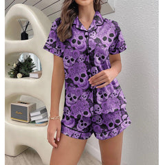 Skull Sugar Purple Sexy Pajama Sets With Short Sleeve - Wonder Skull