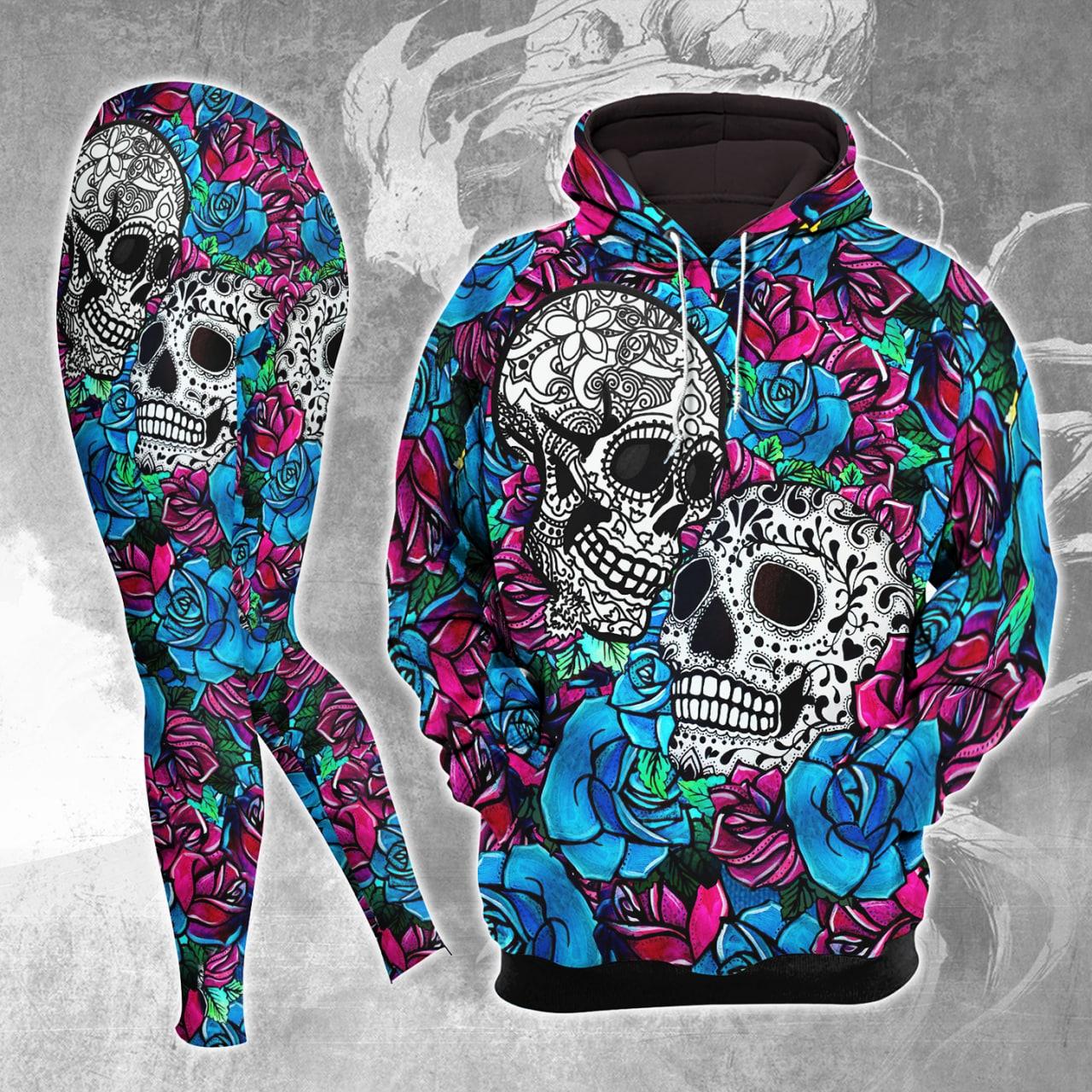 Mandala Gothic Sugar Skull Rose Combo Hoodie and Leggings - Wonder Skull
