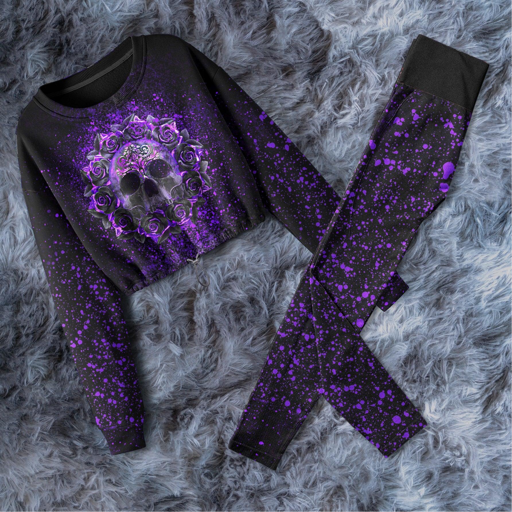 Skull Purple Rose Combo Long Sleeve Sweatshirt and Leggings - Wonder Skull