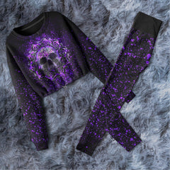 Skull Purple Rose Combo Long Sleeve Sweatshirt and Leggings - Wonder Skull