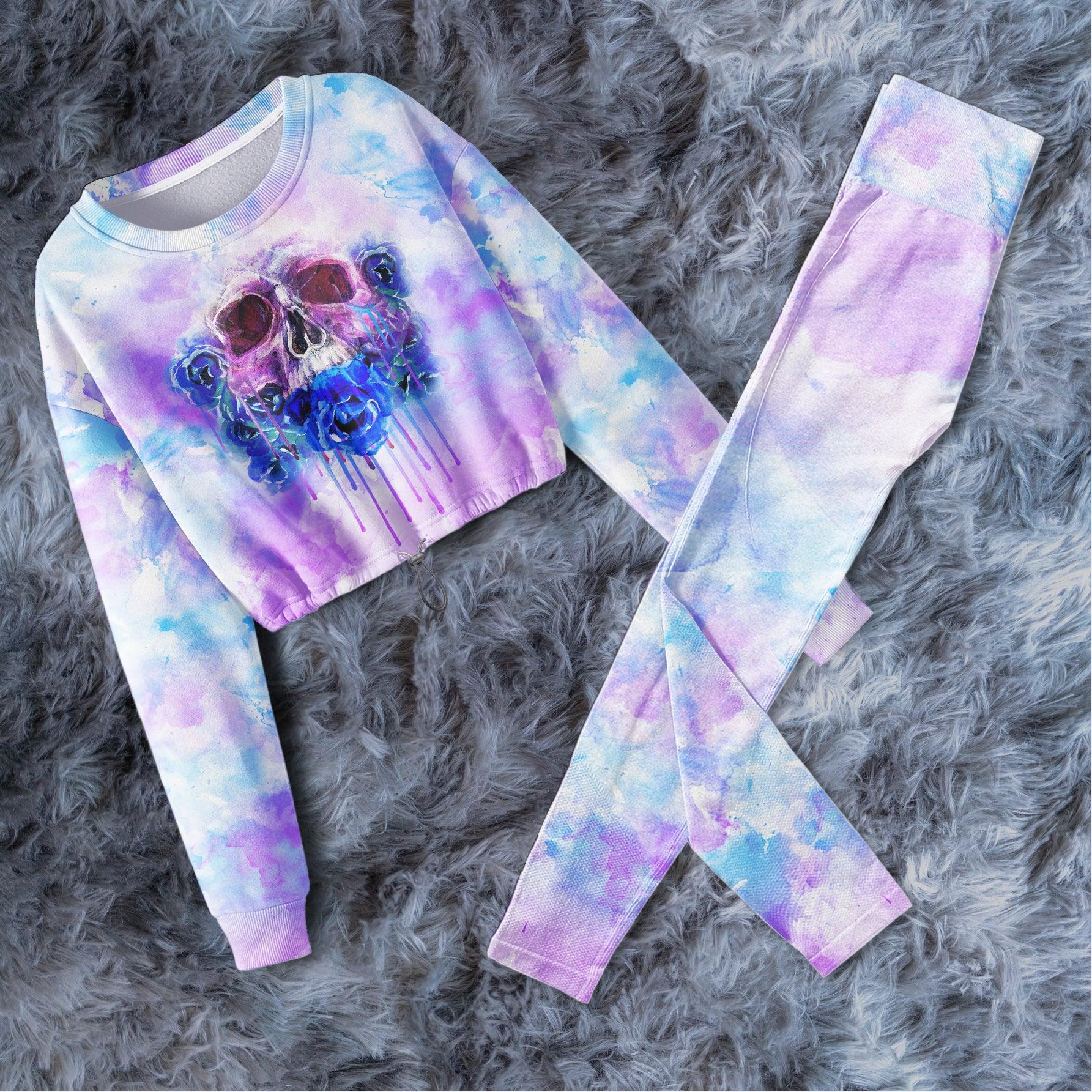 Skull Rose Watercolor Combo Long Sleeve Sweatshirt and Leggings - Wonder Skull