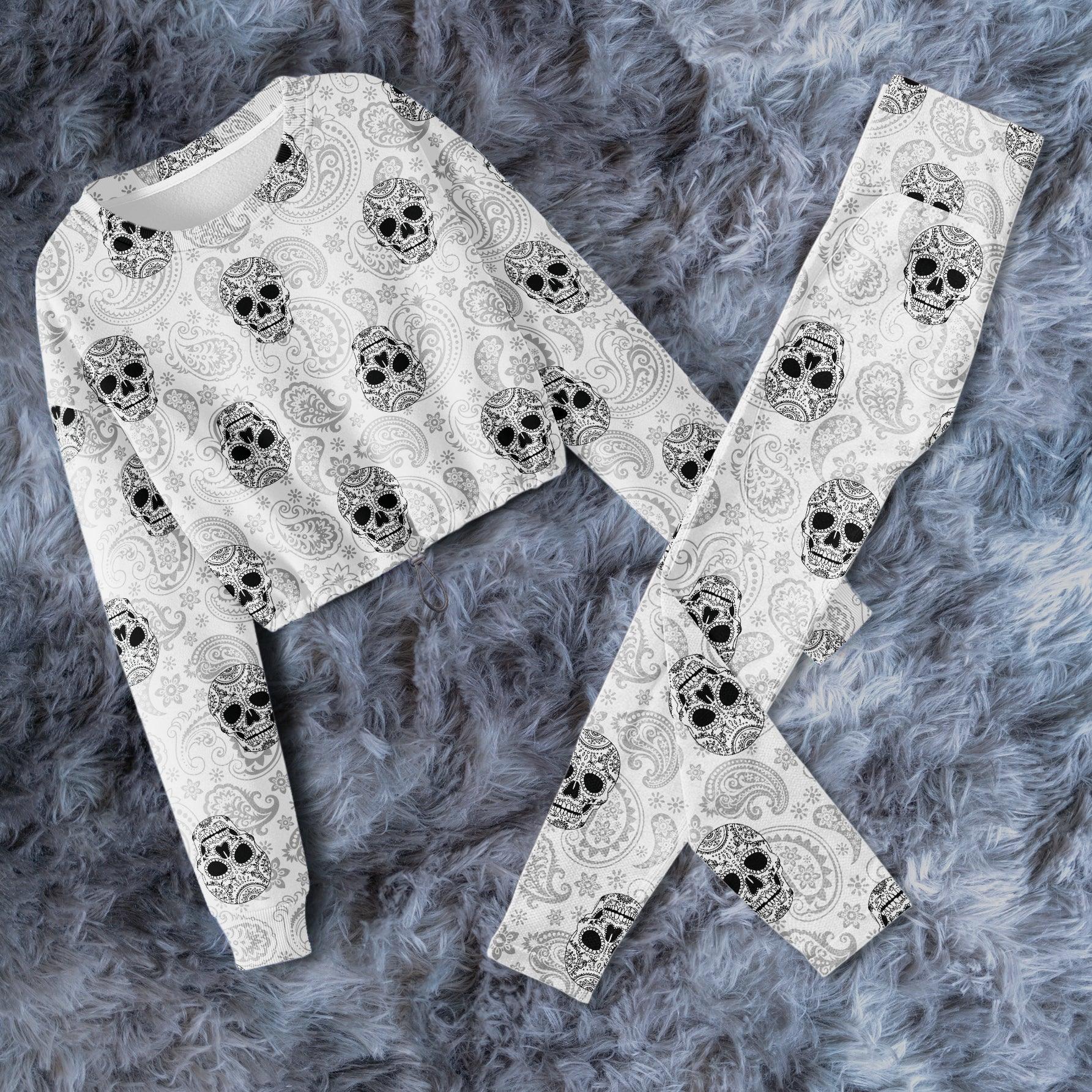 Sugar Skull Pattern Combo Long Sleeve Sweatshirt and Leggings - Wonder Skull