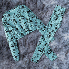 Skull Cyan Pattern Combo Long Sleeve Sweatshirt and Leggings - Wonder Skull