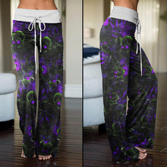 Skull Eye Purple Pajama Pants Print Palazzo Lounge - Wonder Skull