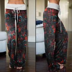 Skull Red Eye Pajama Pants Print Palazzo Lounge - Wonder Skull