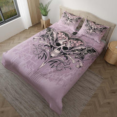 Pastel Purple Skull Heart And Roses Duvet Cover Set - Wonder Skull