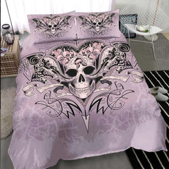 Pastel Purple Skull Heart And Roses Duvet Cover Set - Wonder Skull