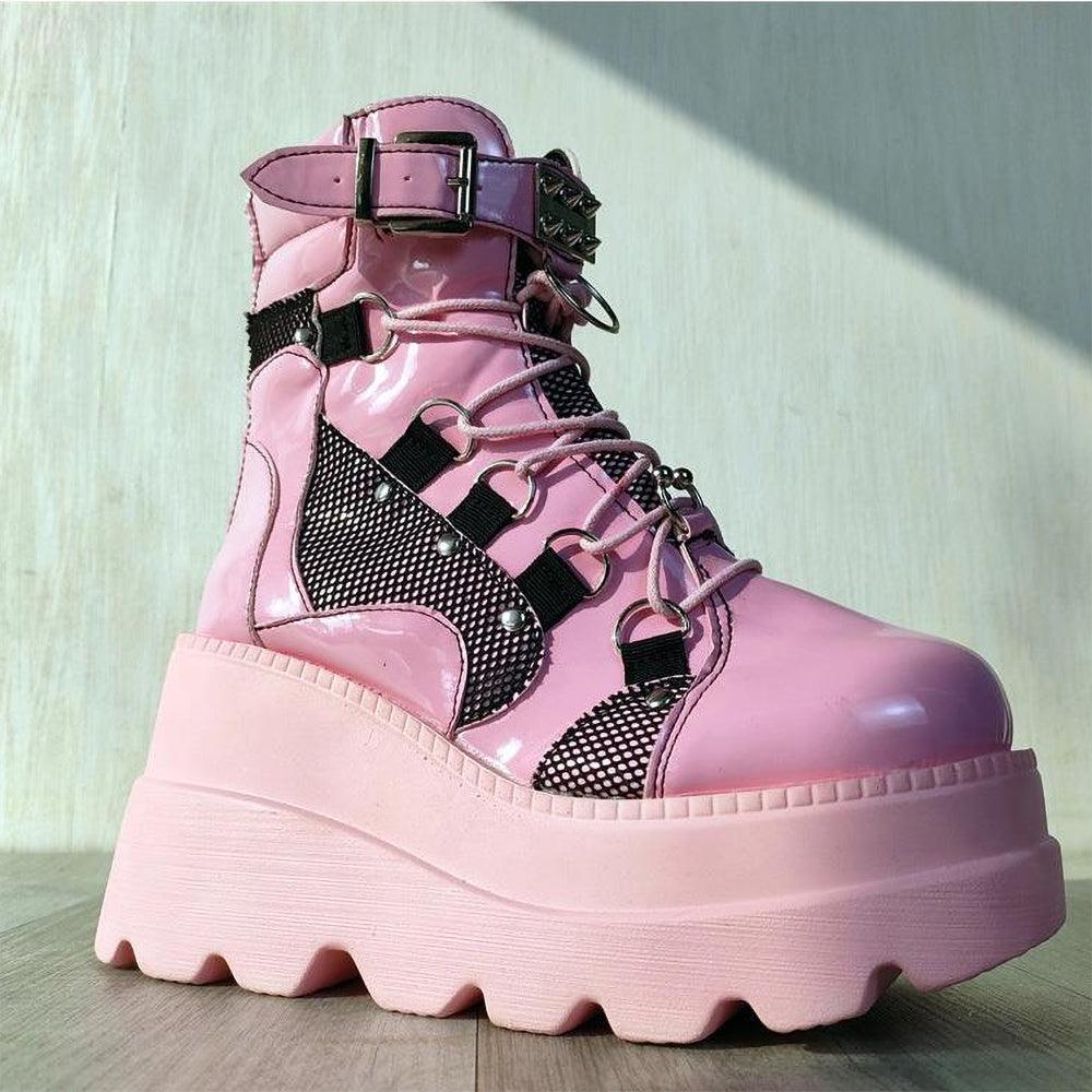 Pastel Goth Lace-Up Boots, Lovely Casual Comfort Shoes For Women - Wonder Skull