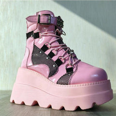 Pastel Goth Lace-Up Boots, Lovely Casual Comfort Shoes For Women - Wonder Skull