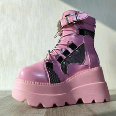 Pastel Goth Lace-Up Boots, Lovely Casual Comfort Shoes For Women - Wonder Skull