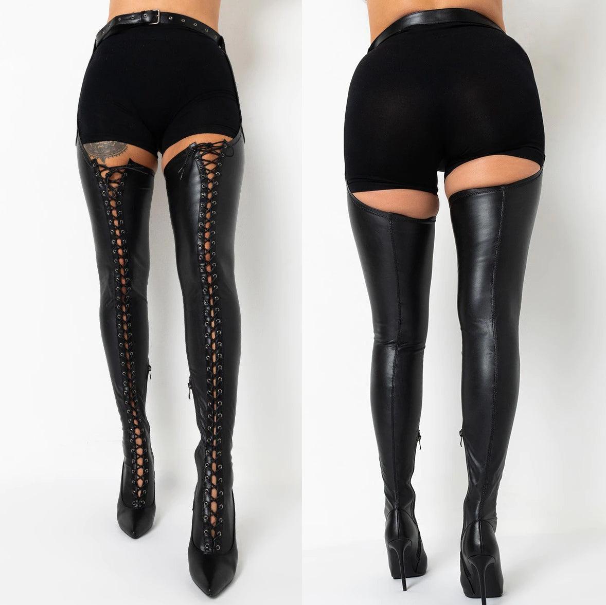 Punk Gothic Cross-Tied Overknee Boots, Impressive Leather Strip Shoe For Women - Wonder Skull