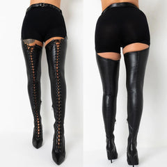 Punk Gothic Cross-Tied Overknee Boots, Impressive Leather Strip Shoe For Women - Wonder Skull