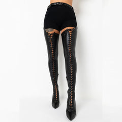 Punk Gothic Cross-Tied Overknee Boots, Impressive Leather Strip Shoe For Women - Wonder Skull