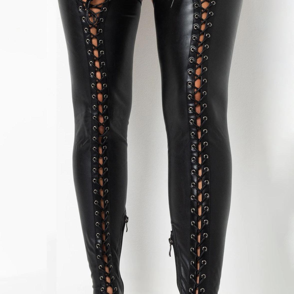 Punk Gothic Cross-Tied Overknee Boots, Impressive Leather Strip Shoe For Women - Wonder Skull