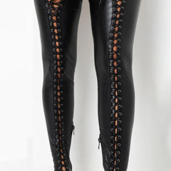 Punk Gothic Cross-Tied Overknee Boots, Impressive Leather Strip Shoe For Women - Wonder Skull