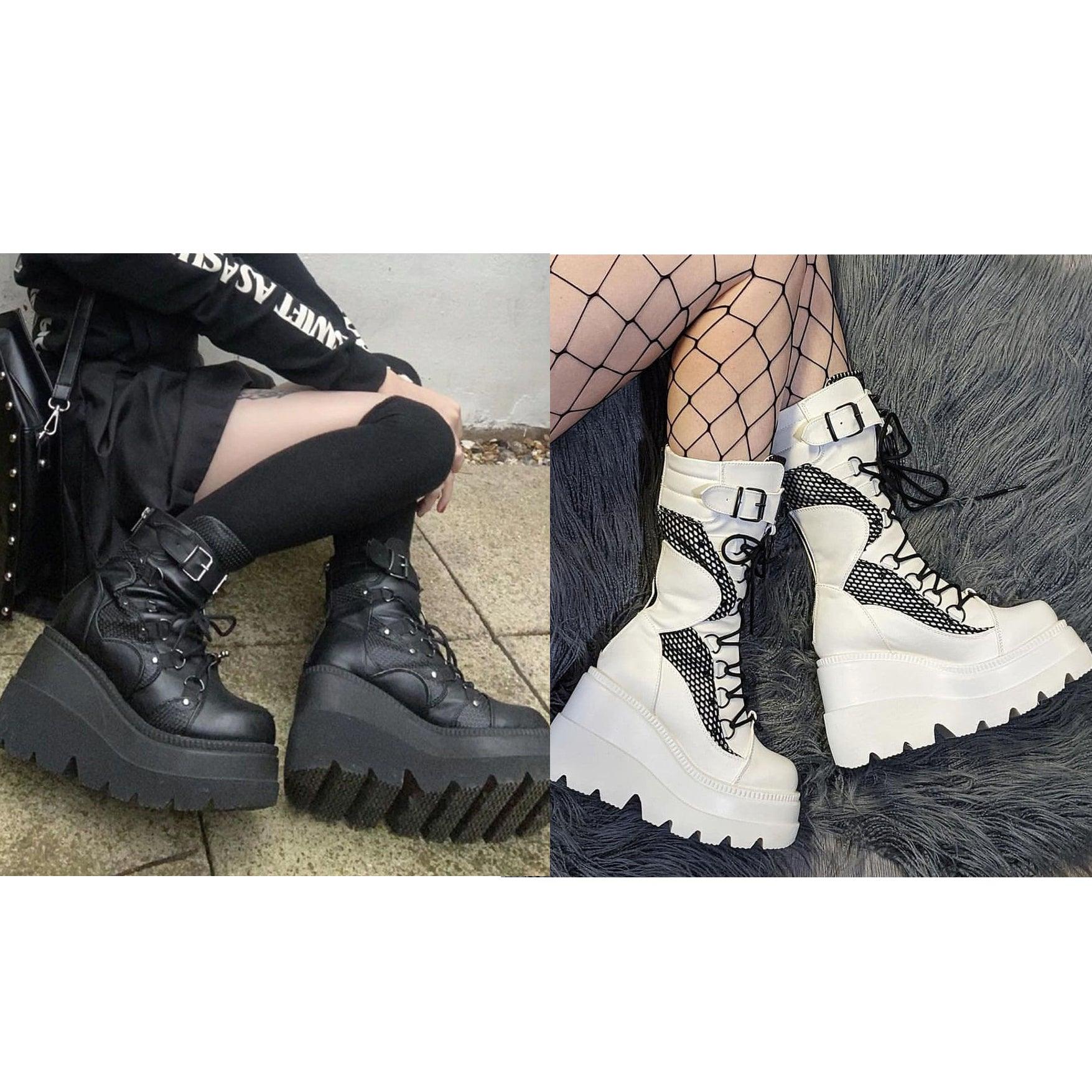 Punk Gothic High Platform Boots, Amazing Lace-Up Mid-Calf Shoes For Women - Wonder Skull