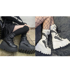 Punk Gothic High Platform Boots, Amazing Lace-Up Mid-Calf Shoes For Women - Wonder Skull