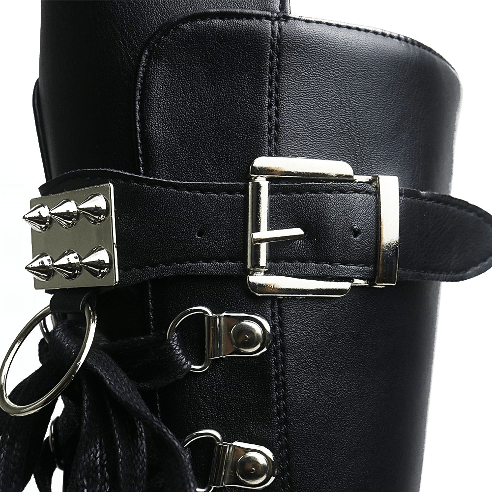 Punk Gothic High Platform Boots, Amazing Lace-Up Mid-Calf Shoes For Women - Wonder Skull