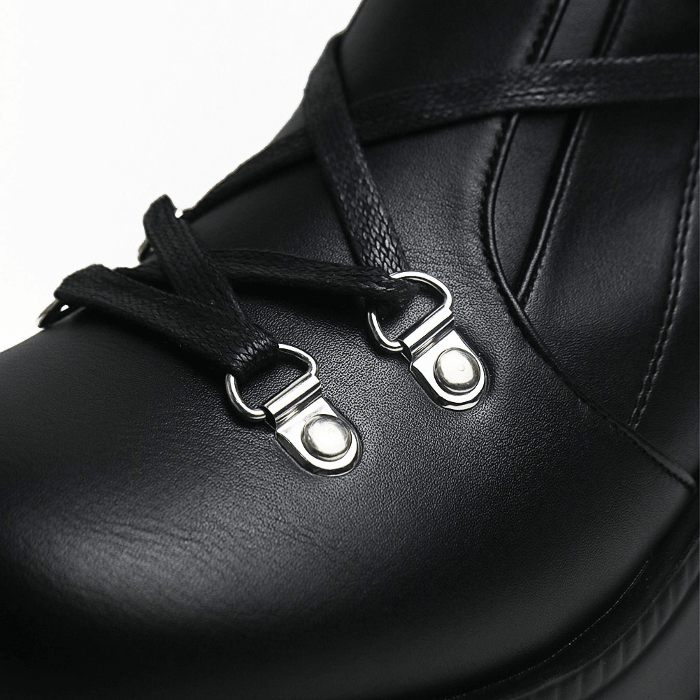 Punk Gothic High Platform Boots, Amazing Lace-Up Mid-Calf Shoes For Women - Wonder Skull