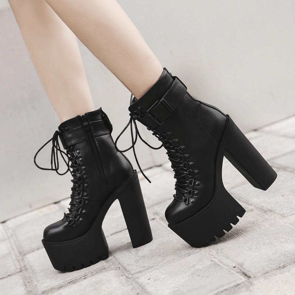Punk Gothic Motorcycle Boots, Cool High Heel Shoes For Women - Wonder Skull