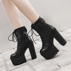 Punk Gothic Motorcycle Boots, Cool High Heel Shoes For Women - Wonder Skull