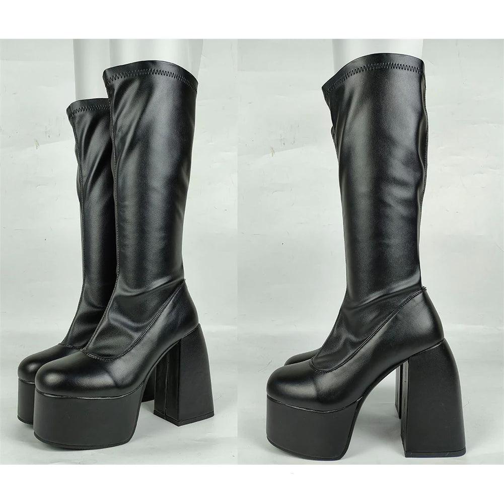 Punk Gothic Platform Boots, Sexy Calf Shoes For Women - Wonder Skull