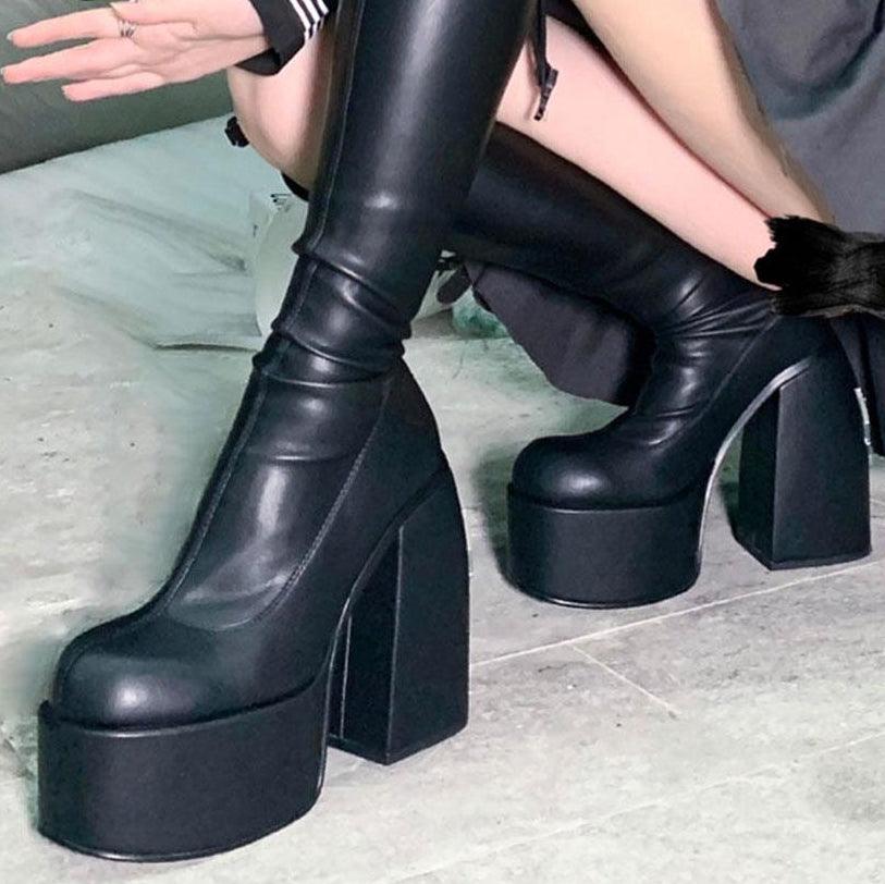 Punk Gothic Platform Boots, Sexy Calf Shoes For Women - Wonder Skull
