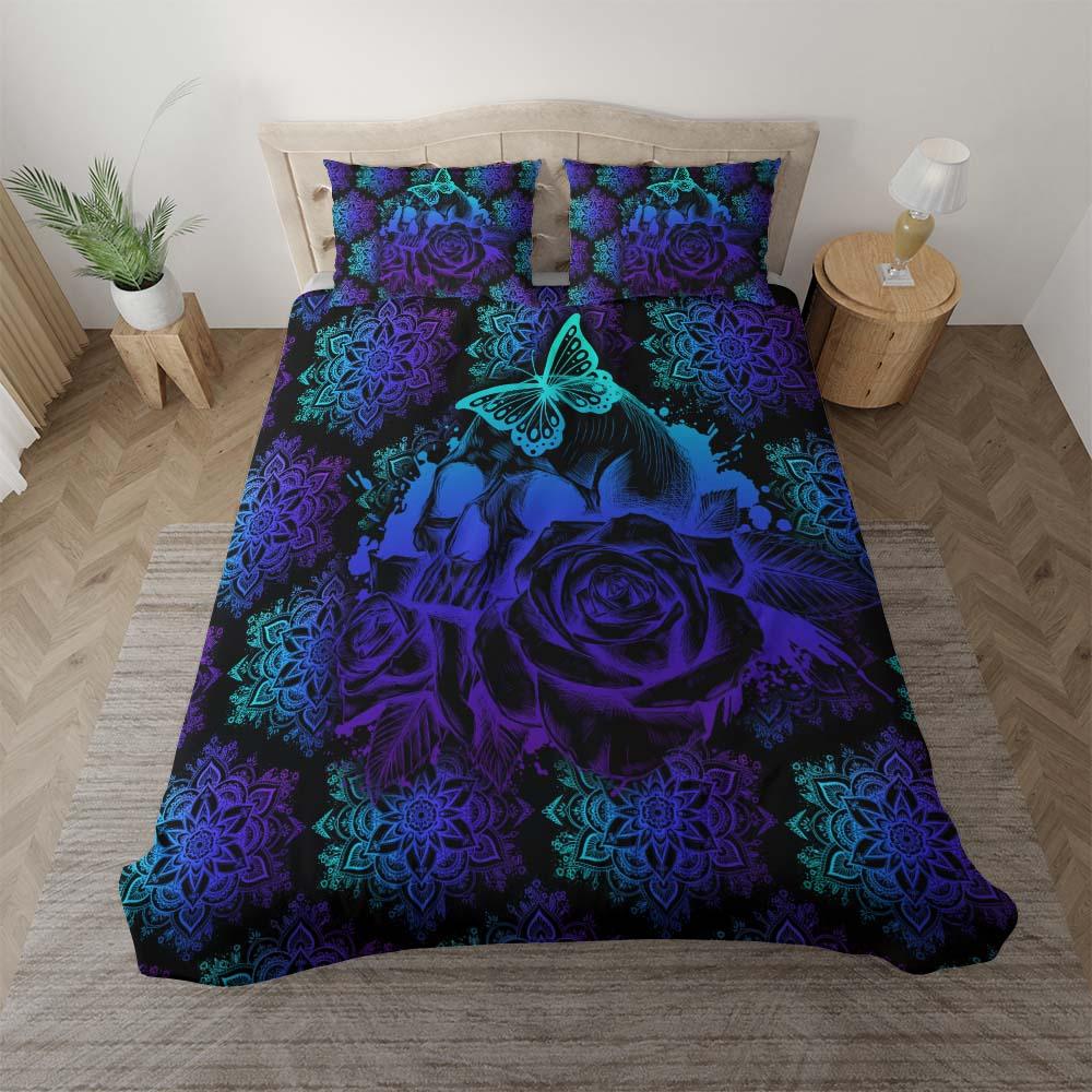 Purple Gradient Skull Mandala Duvet Cover Set - Wonder Skull