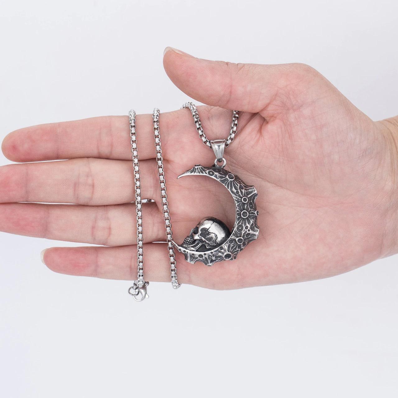 Romantic Moon Skull Pendant Necklace Jewelry Gift - Wonder Skull