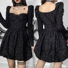 Romantic Goth Long Lace Sleeve Dress, Sexy High Neck Vestido For Women - Wonder Skull