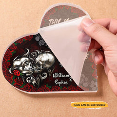 Rose Heart - Customized Skull Couple Crystal Heart Anniversary Gifts - Wonder Skull