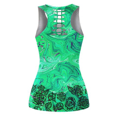 Rose Skull Goth Leggings And Hollow Tank Top Set For Women-Wonder Skull