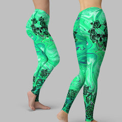 Rose Skull Goth Leggings And Hollow Tank Top Set For Women-Wonder Skull