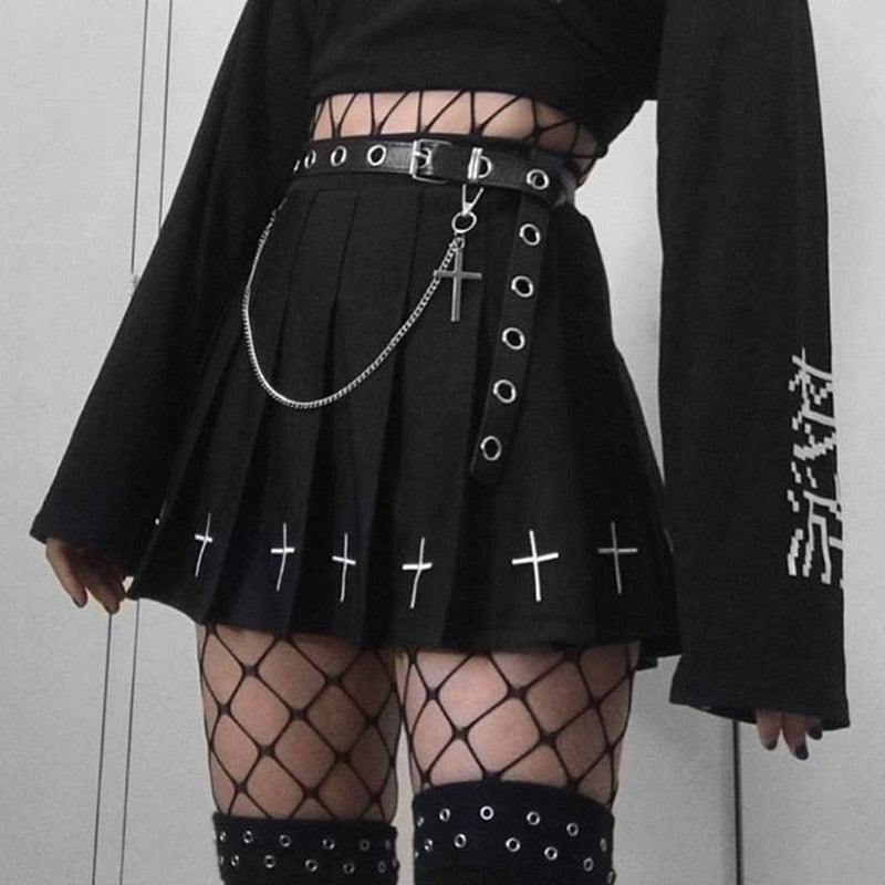 Punk Gothic High Waist Mini Skirt, Comfortable Bottom Clothes For Women - Wonder Skull