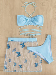Sexy Three Pieces Bikini With Butterfly, Creative Mesh Beach Cover Up Swimwear For Women - Wonder Skull