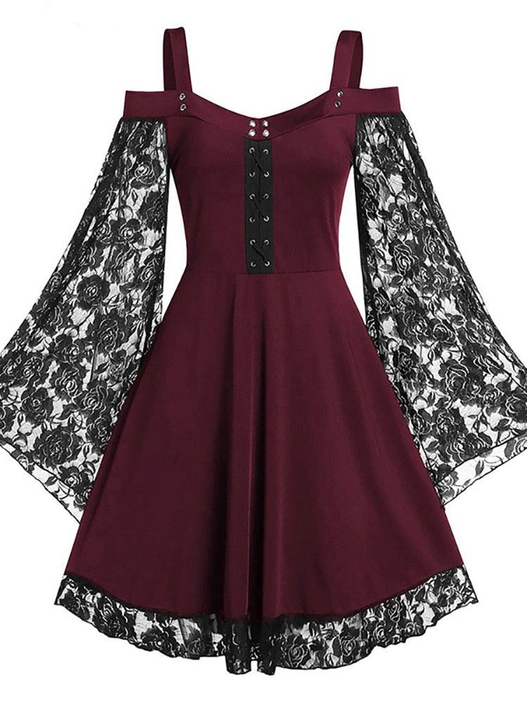 Gothic Off-The-Shoulder Lace Long Sleevess Dress - Wonder Skull