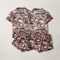 Skull Rose Pattern Sexy Pajama Sets With Short Sleeve - Wonder Skull