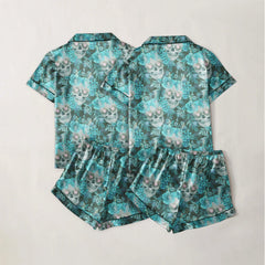 Cool Skull Flower Pattern Sexy Pajama Sets With Short Sleeve - Wonder Skull