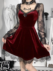 Gothic Black Lace Trim High Waist Dress, Vintage Bodycon For Women - Wonder Skull
