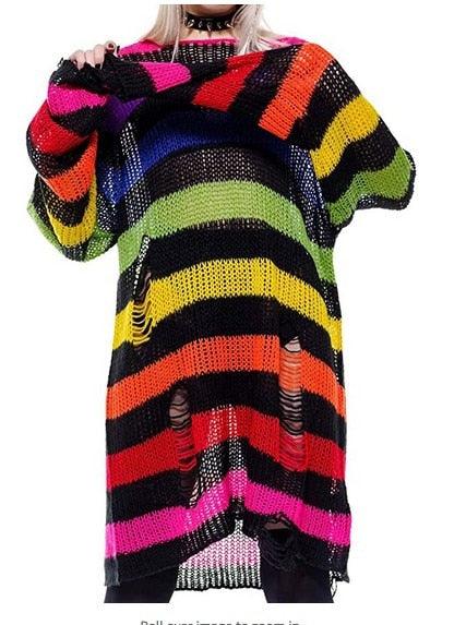 Awesome Black Red Stripe Punk Gothic Long Unisex Sweater - Wonder Skull