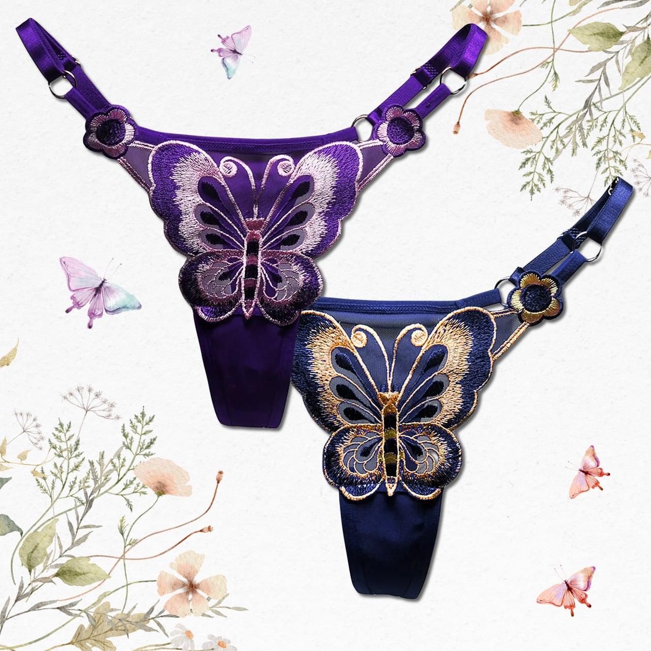 Sexy Butterfly Embroidery Underwear Thong Set - Wonder Skull