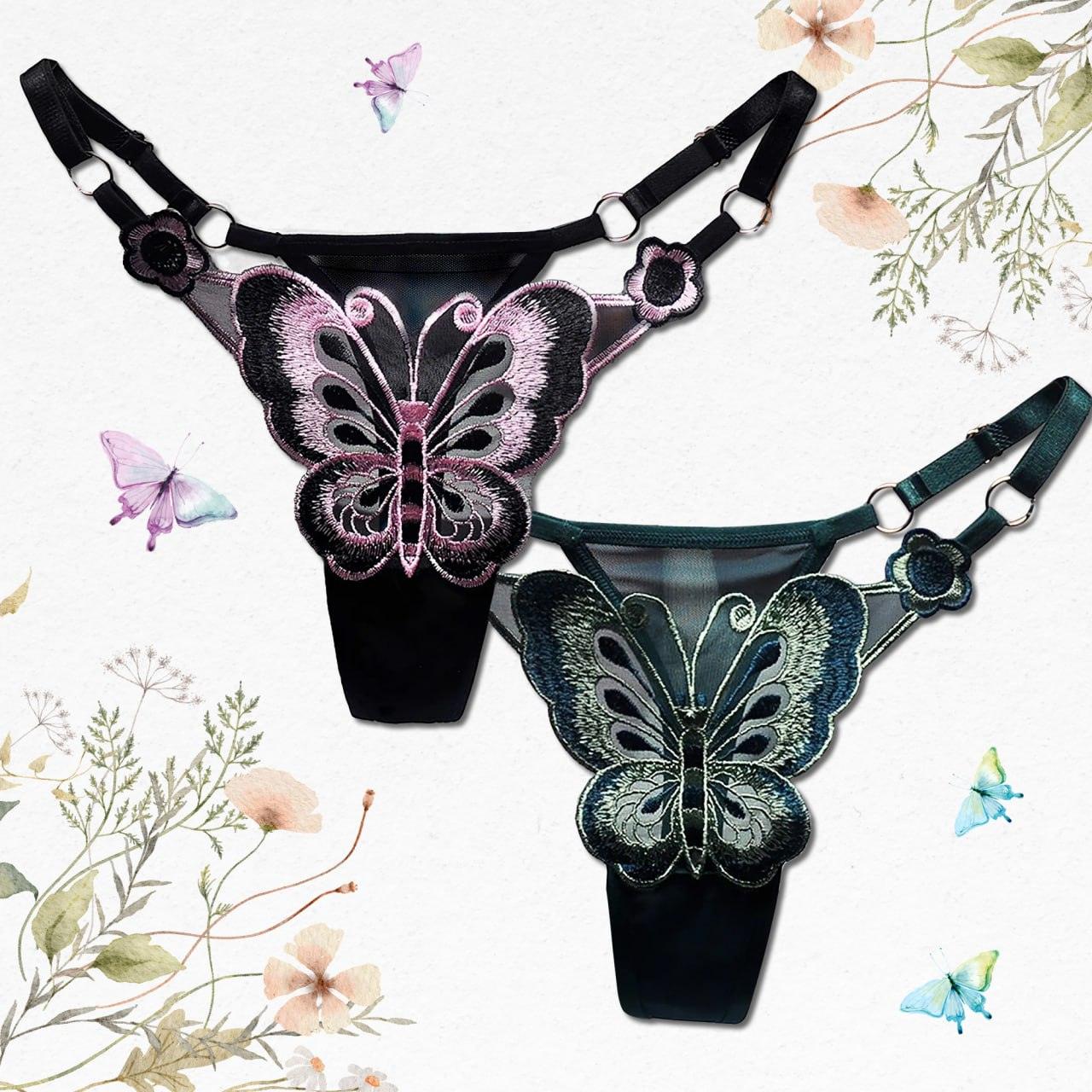 Sexy Butterfly Embroidery Underwear Thong Set - Wonder Skull