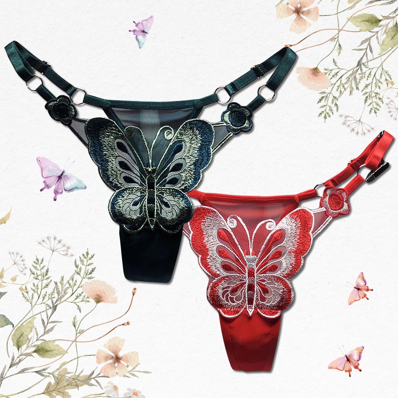 Sexy Butterfly Embroidery Underwear Thong Set - Wonder Skull