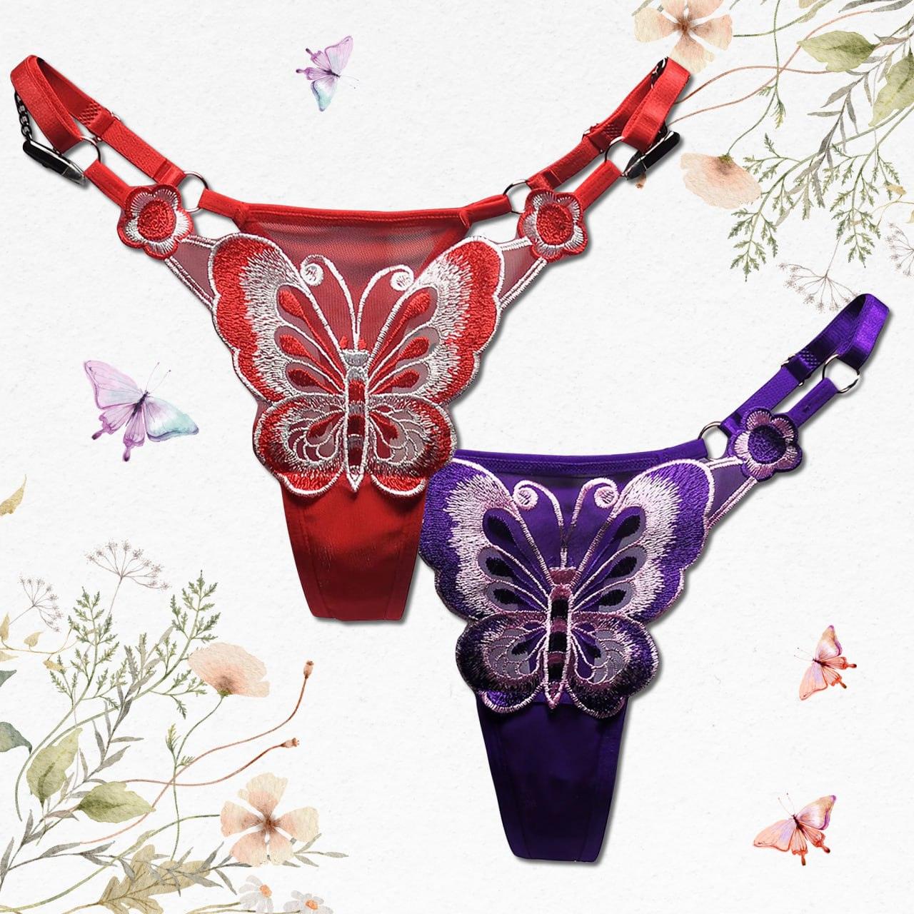 Sexy Butterfly Embroidery Underwear Thong Set - Wonder Skull