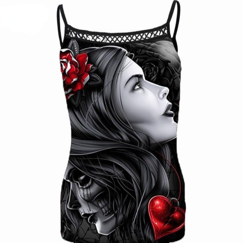 Gothic Skull Spaghetti Strap Tank Top - Wonder Skull
