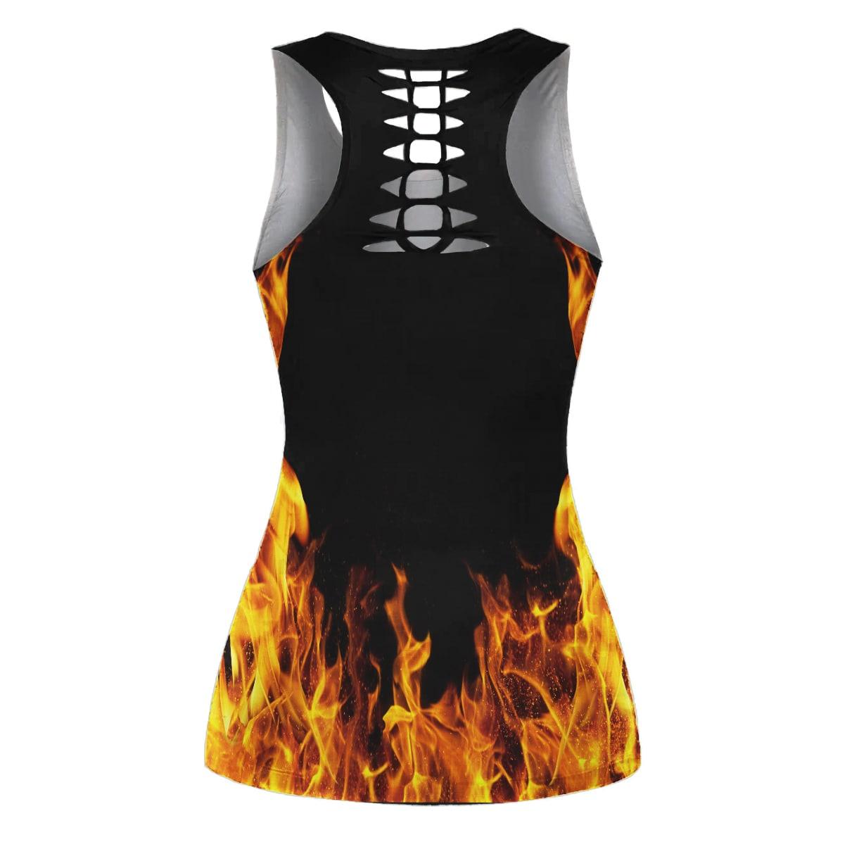 Skull Gothic Flame Leggings And Hollow Tank Top Set-Wonder Skull