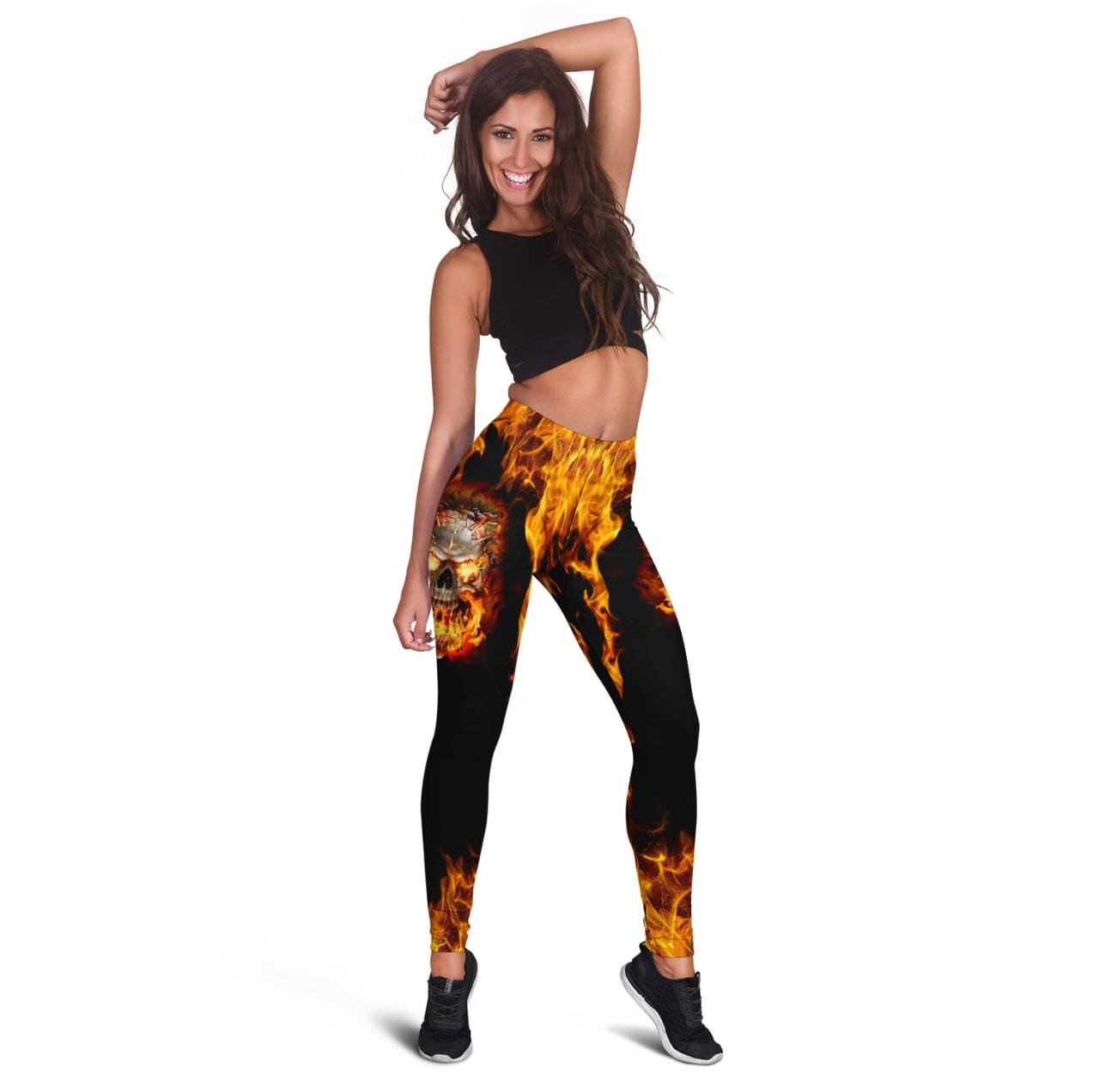 Skull Gothic Flame Leggings And Hollow Tank Top Set-Wonder Skull