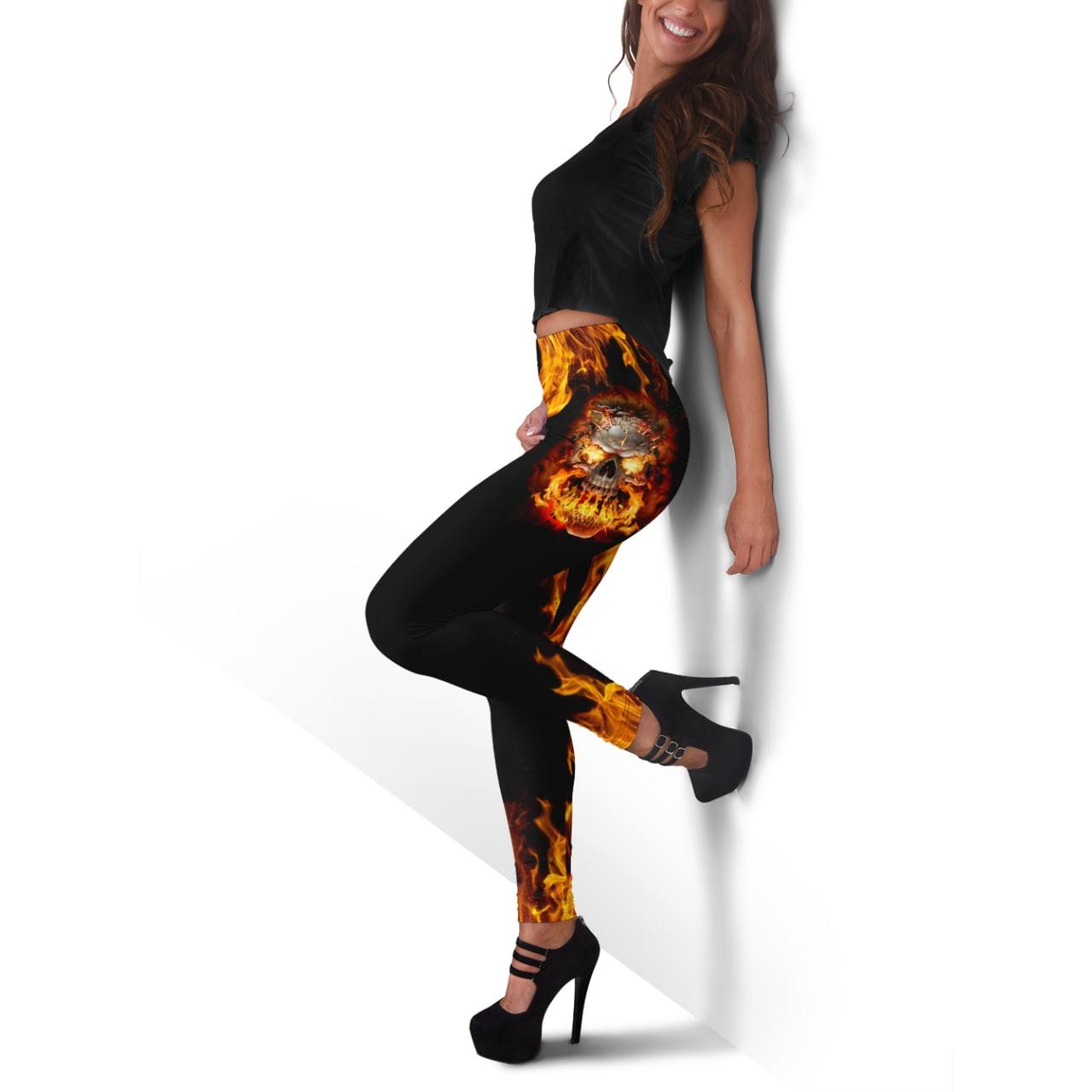 Skull Gothic Flame Leggings And Hollow Tank Top Set-Wonder Skull