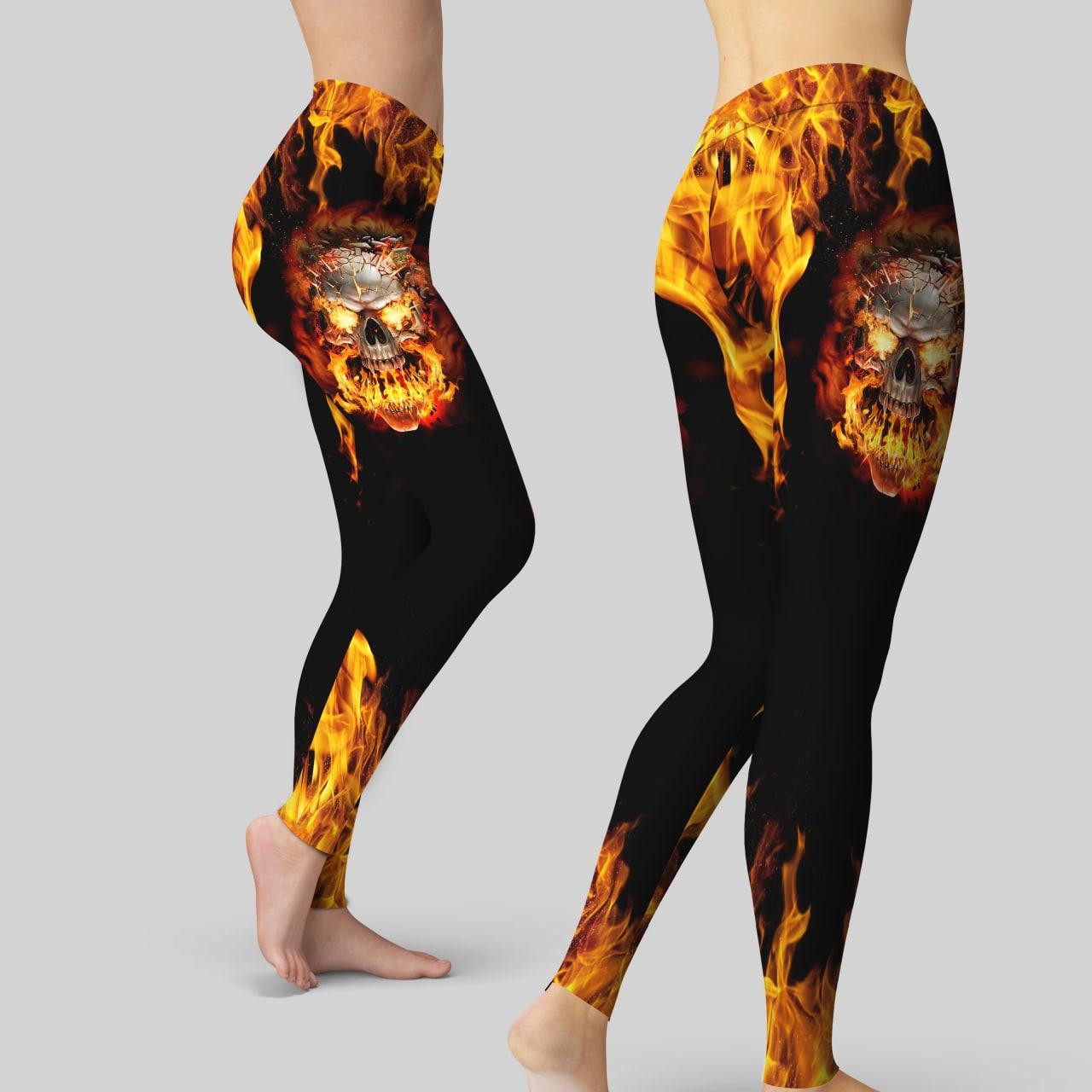Skull Gothic Flame Leggings And Hollow Tank Top Set-Wonder Skull