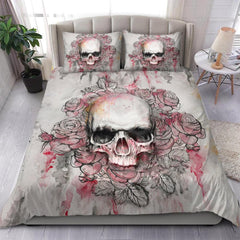 Skull Rose With Drop Of Blood Duvet Cover Set - Wonder Skull